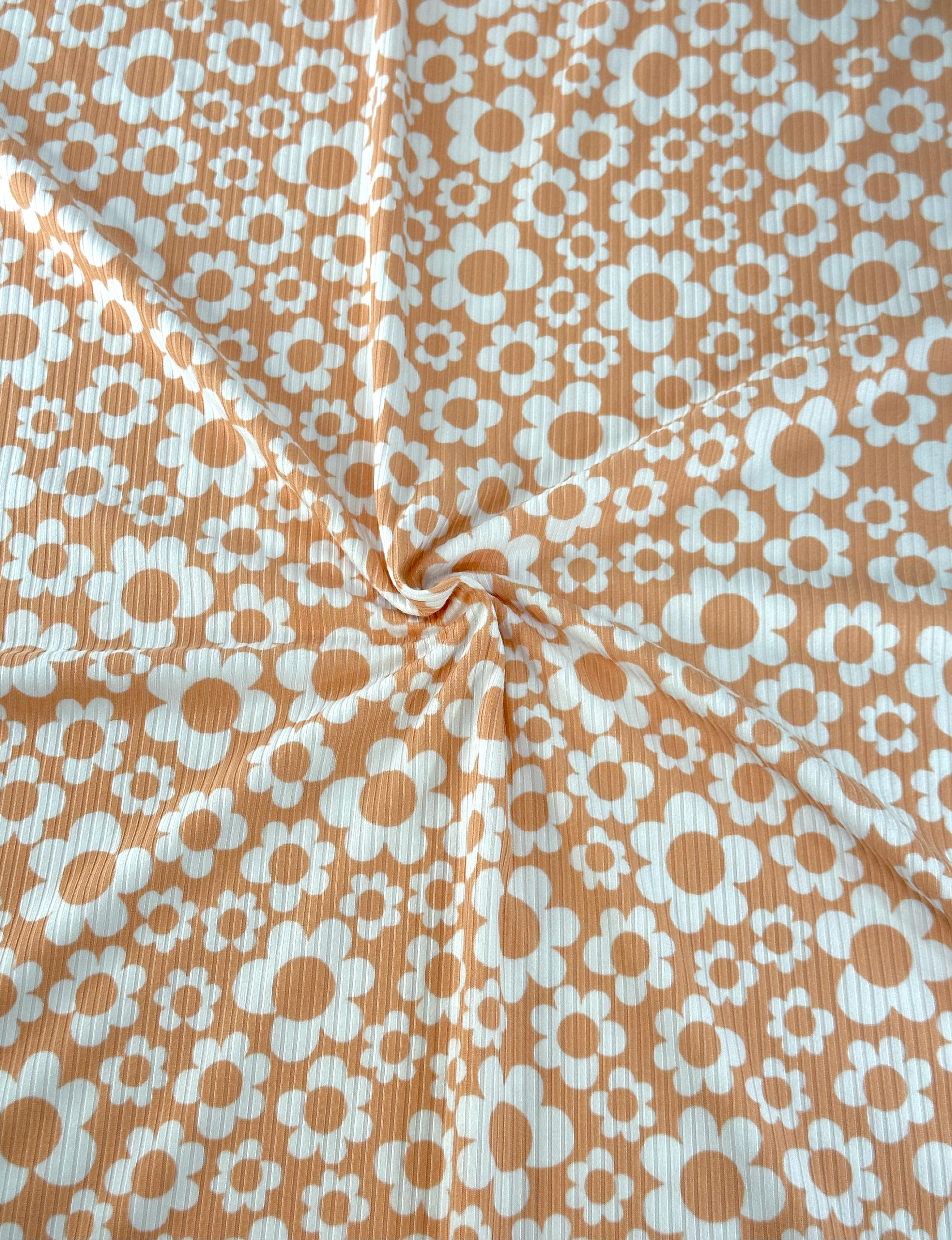 (4X2 YUMMY RIB) OFF WHITE RETRO FLOWERS ON PEACH