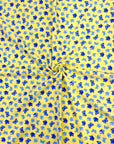 (COTTON SPANDEX) SMALL ROYAL AND BLUE BUTTERFLIES ON YELLOW