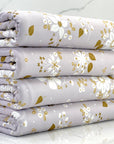 (DBP) WHITE AND GOLD WONDERLAND FLOWERS ON LIGHT GRAY