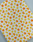 (COTTON SPANDEX) SMALL YELLOW AND ORANGE BUTTERFLIES ON OFF WHITE