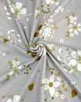 (DBP) WHITE AND GOLD WONDERLAND FLOWERS ON LIGHT GRAY