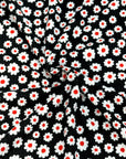 (4X2 YUMMY RIB) SMALL WHITE AND SCARLET RED DAISY'S ON BLACK