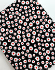 (4X2 YUMMY RIB) SMALL WHITE AND SCARLET RED DAISY'S ON BLACK