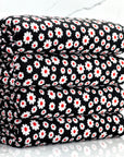 (4X2 YUMMY RIB) SMALL WHITE AND SCARLET RED DAISY'S ON BLACK