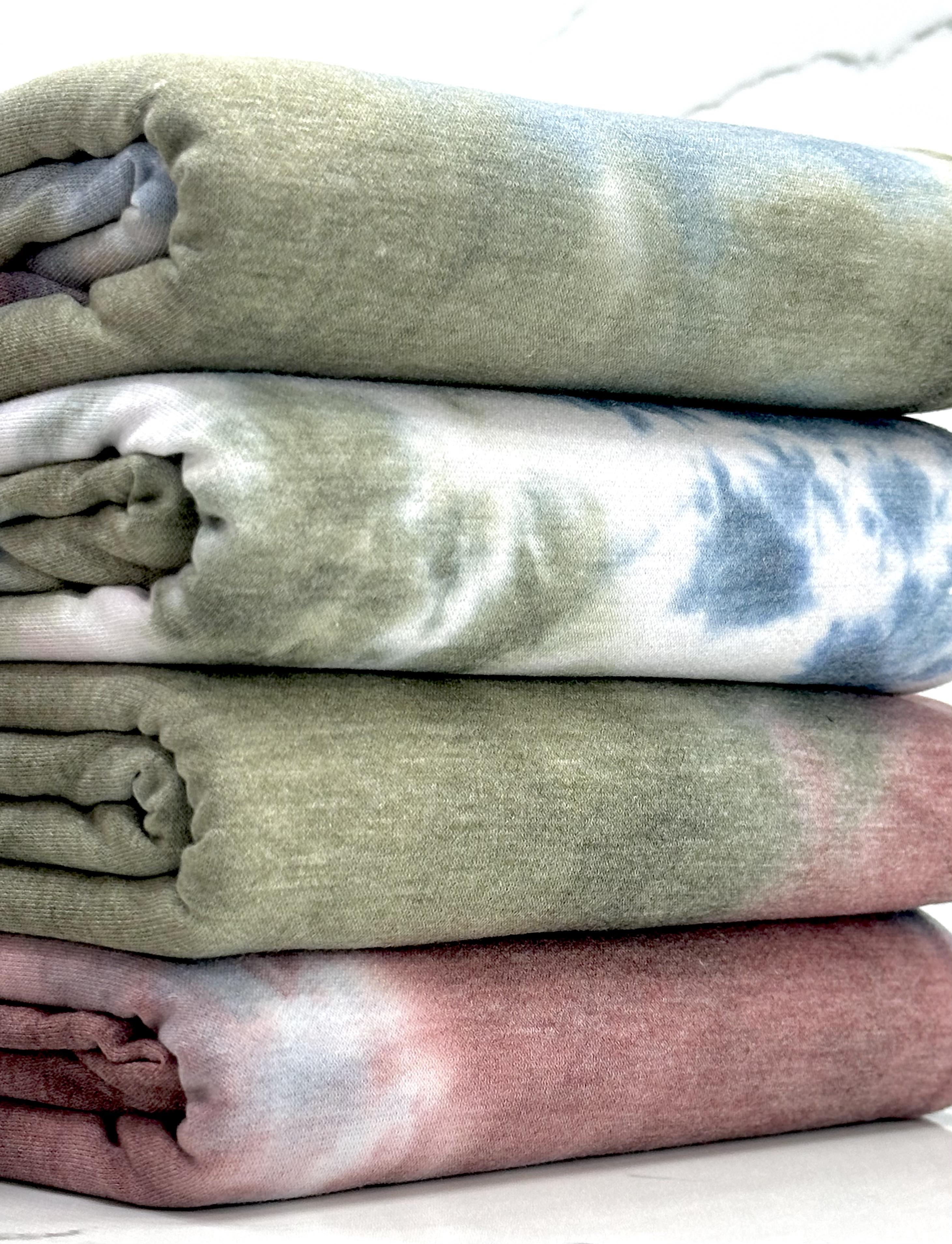 (FRENCH TERRY) OLIVE, NAVY, AND BURGUNDY TIE DYE