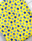 (COTTON SPANDEX) SMALL ROYAL AND BLUE BUTTERFLIES ON YELLOW