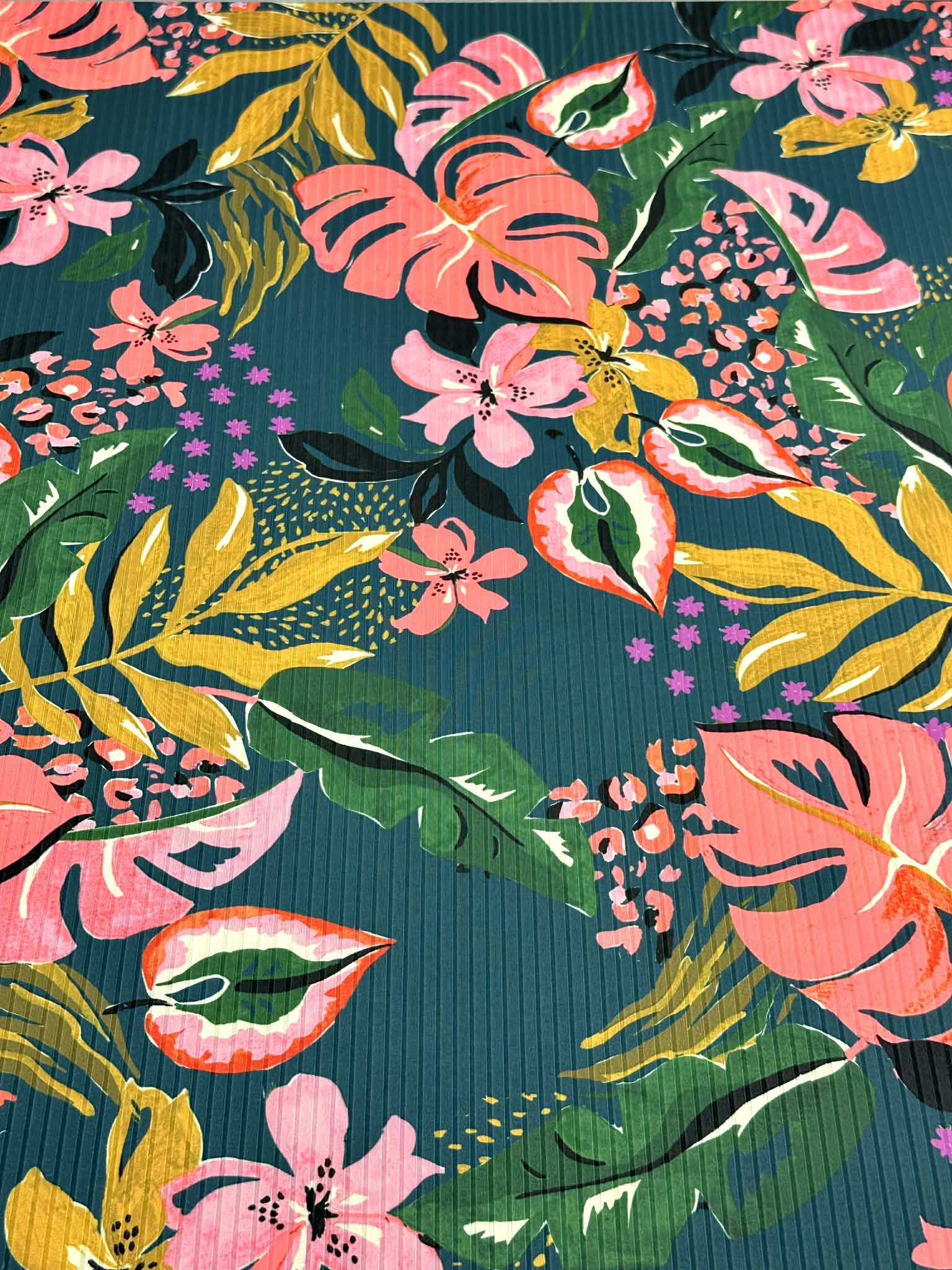 (NYLON RIB) FLORAL PATTERN ON DEEP TEAL