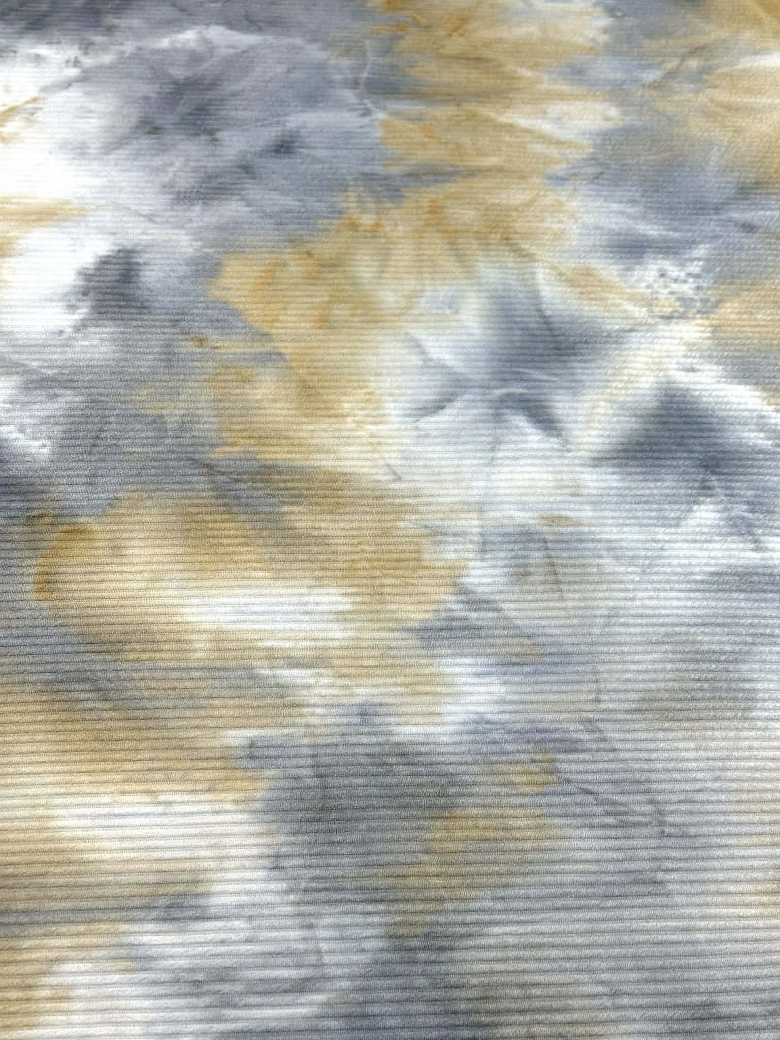 (TEXTURE HORIZONTAL RIB) VINTAGE YELLOW, GRAY AND OFF WHITE TIE DYE