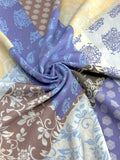 (WOVEN) BROWN, BLUE AND LIGHT YELLOW PATCHWORK