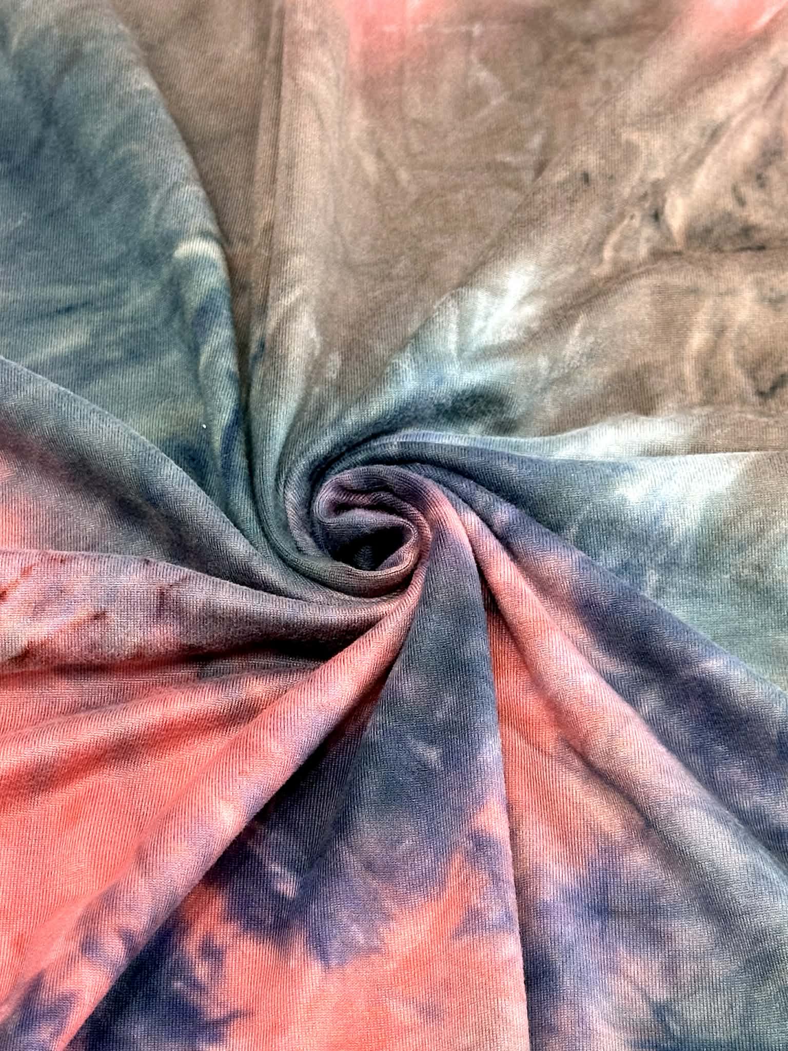 (DBP) DEEP TEAL, CORAL AND BROWN TIE DYE