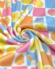 (4X2 YUMMY RIB) BUNNYS, EGGS, RAINBOWS, AND FLOWERS, CHECKERED PATTERN