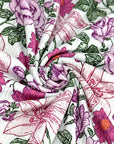 (4X2 RIB) MAGENTA AND PINK HATTIE FLOWERS ON OFF WHITE