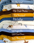 (DBP) BLUE, MUSTARD, AND BROWN STARS ON CREAM