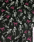 (4X2 RIB) SKELETONS AND PINK BOWS ON BLACK