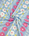 (DBP) LIGHT PINK AND OFF WHITE FLOWER PATTERN ON LIGHT BLUE