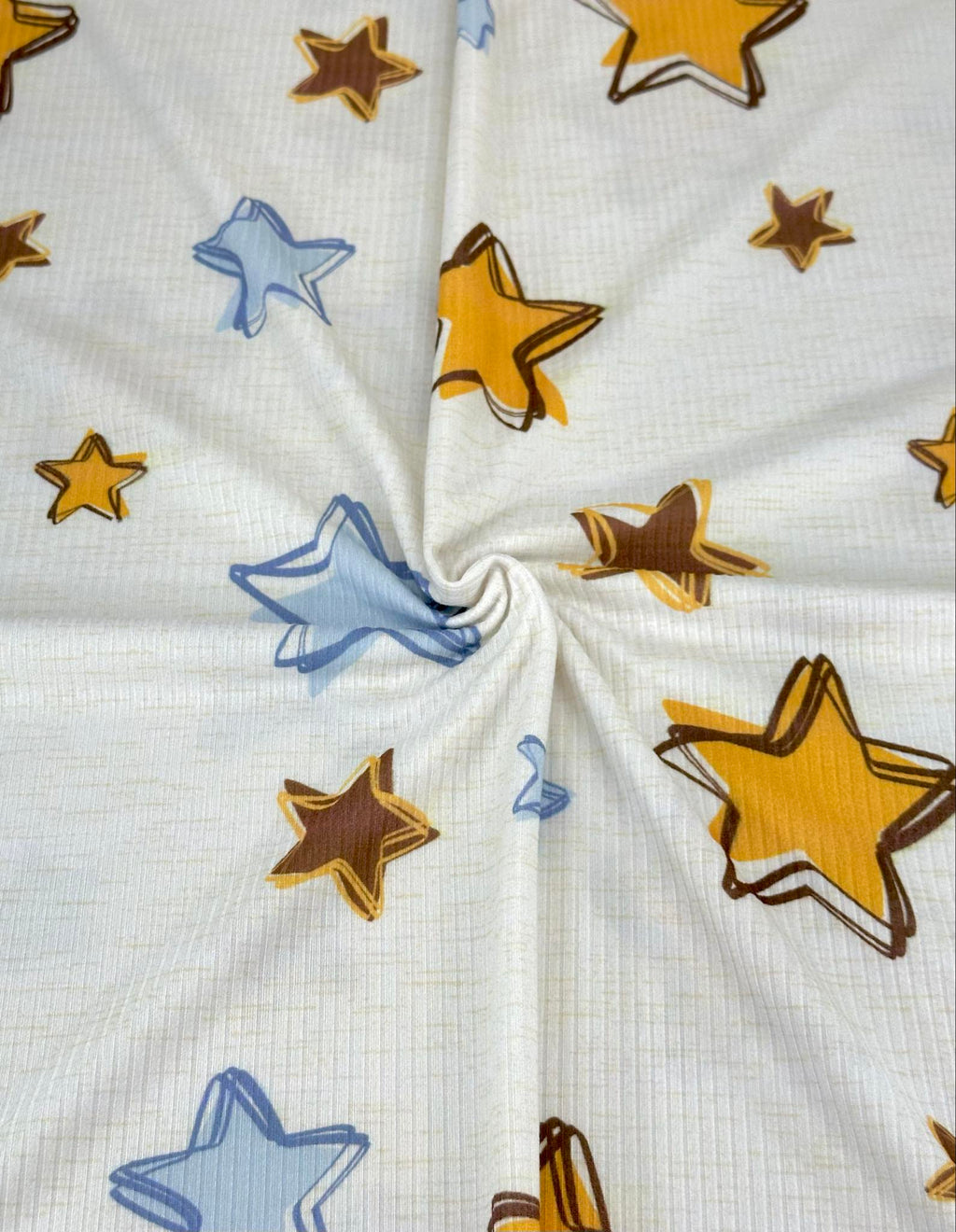 (YUMMY RIB) BLUE, MUSTARD, AND BROWN STARS ON CREAM(4)