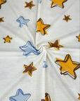 (YUMMY RIB) BLUE, MUSTARD, AND BROWN STARS ON CREAM