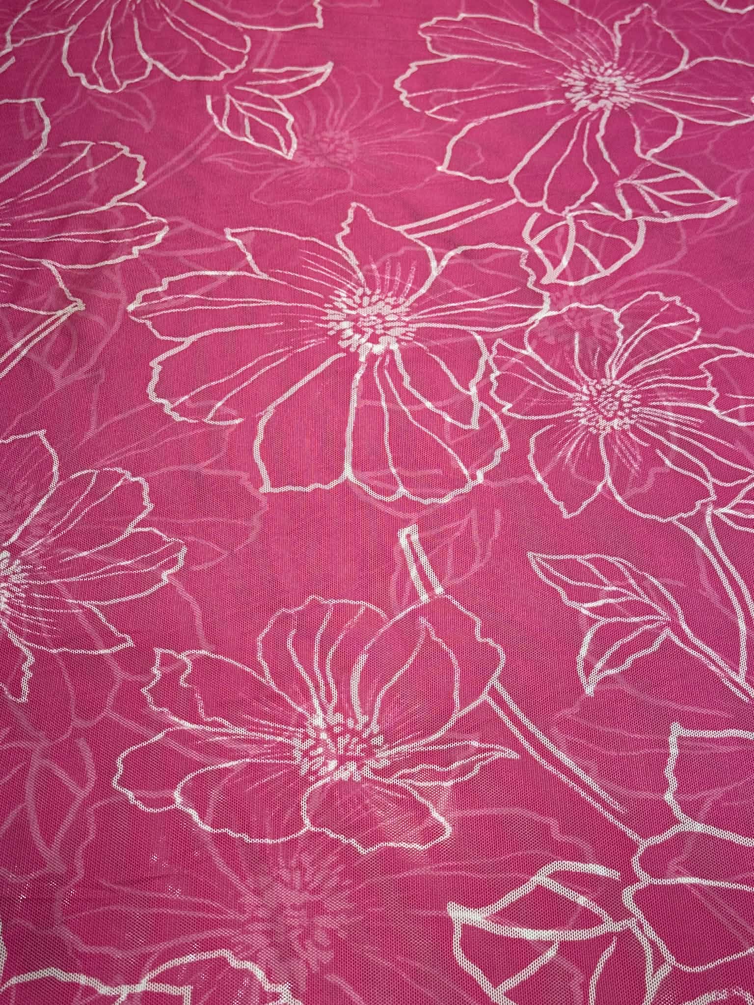 (MESH) WHITE FLORAL ON PINK