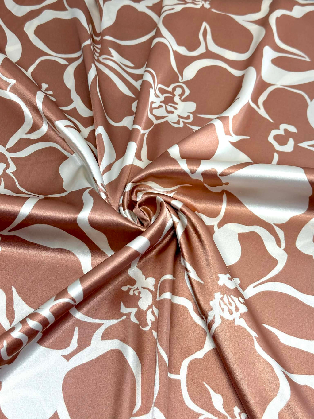 (SATIN) WHITE FLORAL ON MAUVE