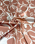 (SATIN) WHITE FLORAL ON MAUVE