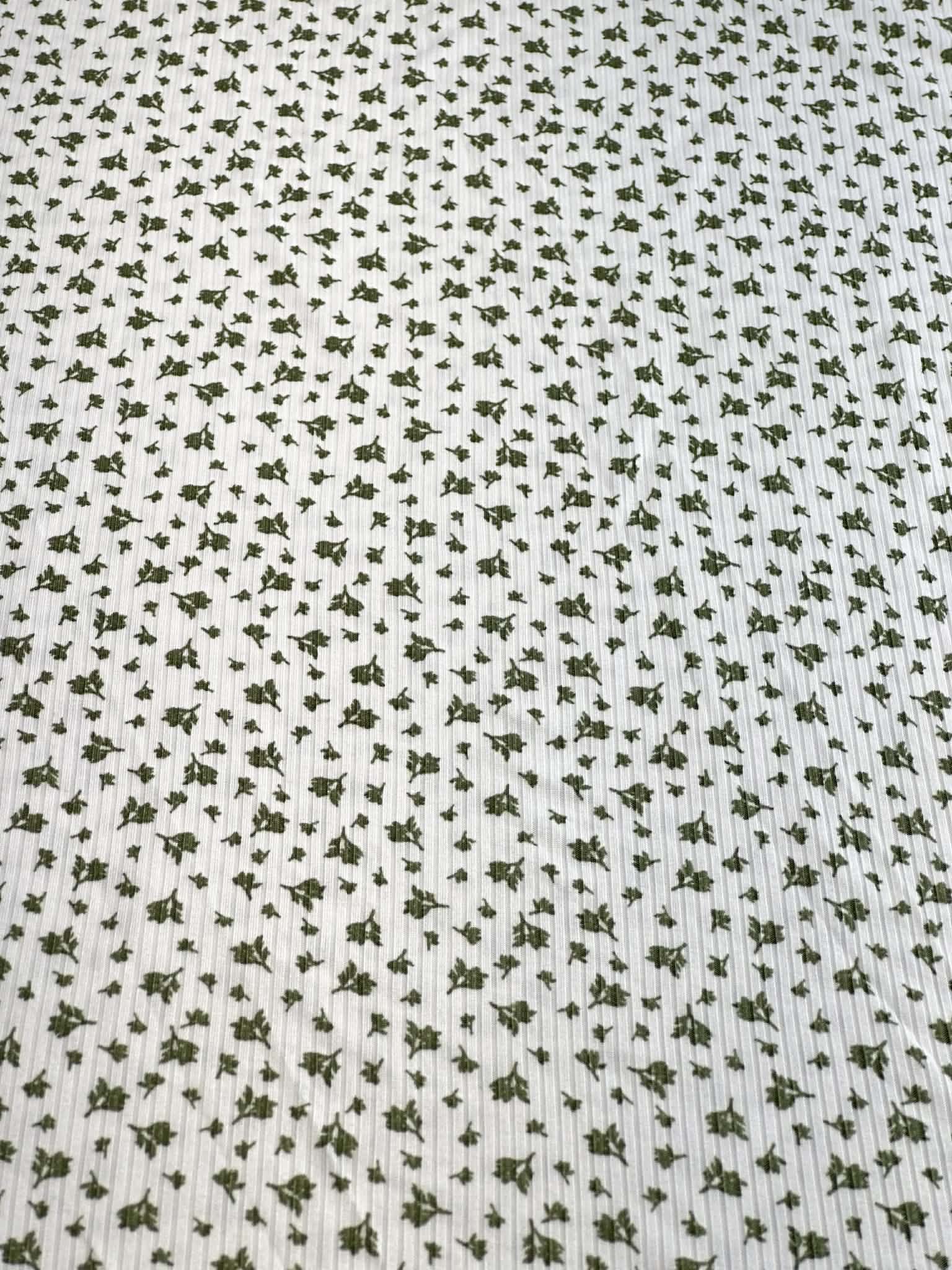 (4X2 YUMMY RIB) TINY OLIVE FLOWERS ON OFF WHITE