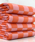 (FRENCH TERRY) ORANGE AND PINK CHECKERED