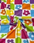(4X2 YUMMY RIB) MEDIUM BRIGHT COLORFUL FLOWERS AND CHECKERED PATTERN