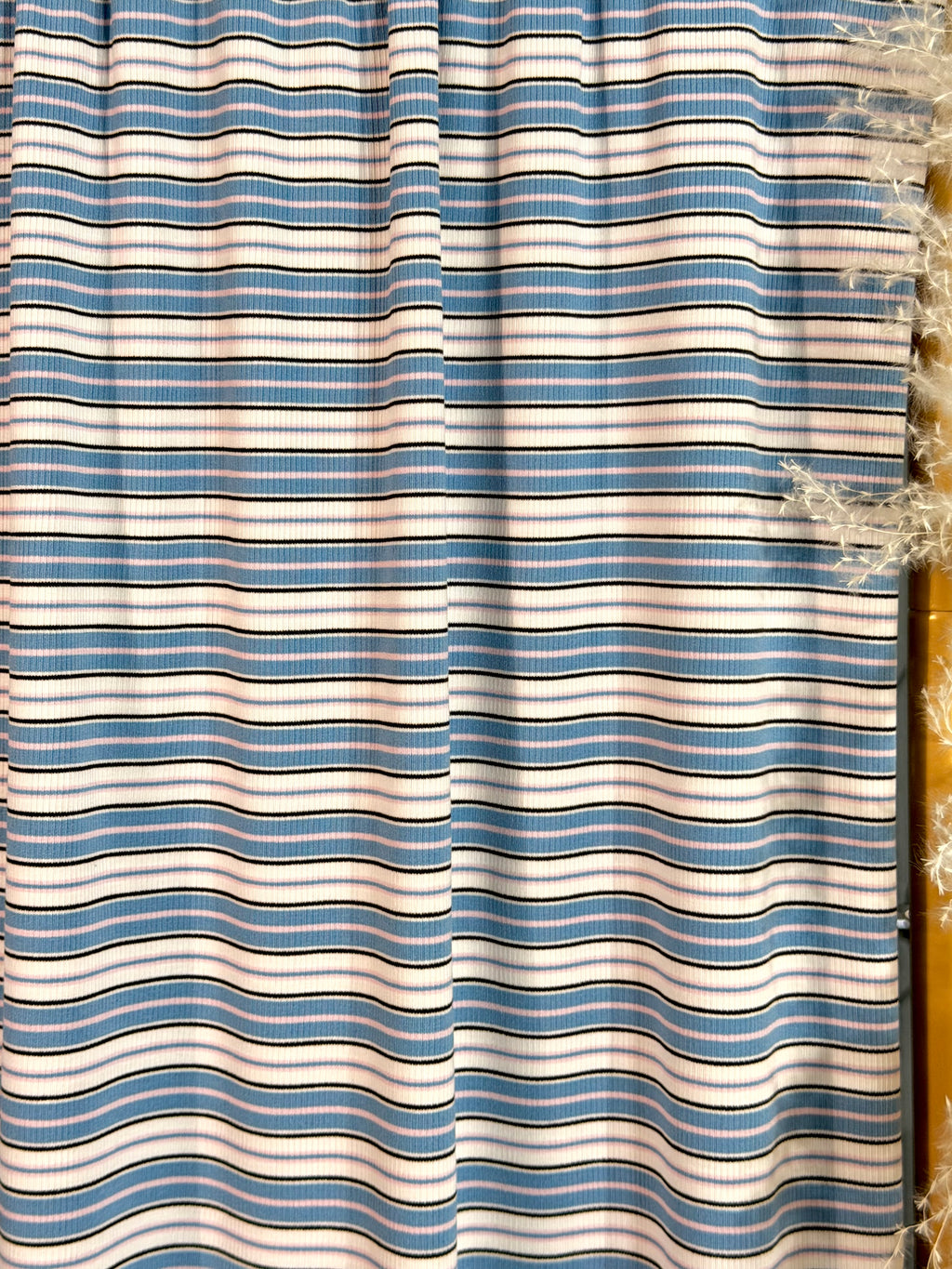 (2X1 RIB) BLUE,PINK, IVORY & BLACK STRIPES