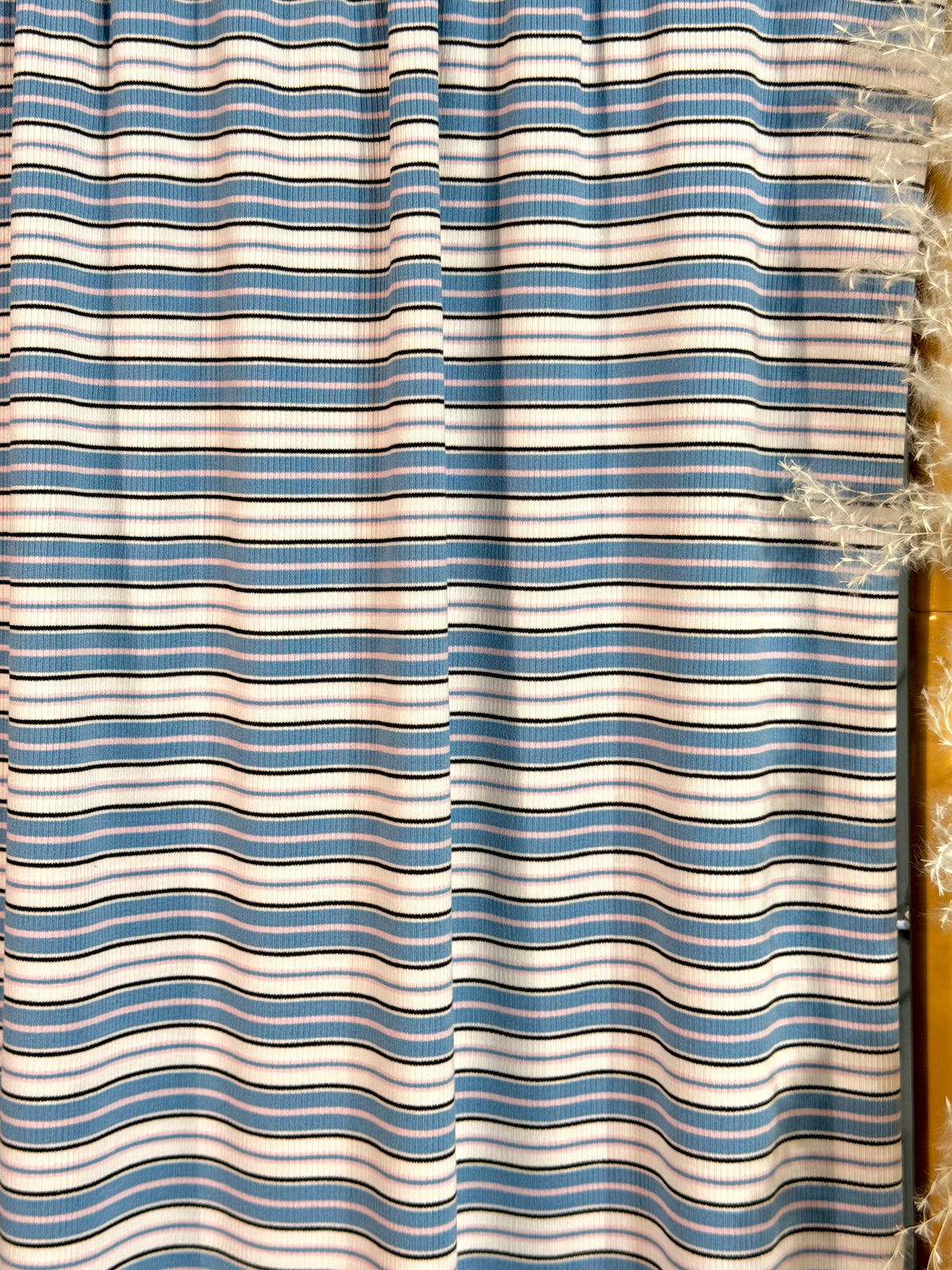 (2X1 RIB) BLUE,PINK, IVORY & BLACK STRIPES