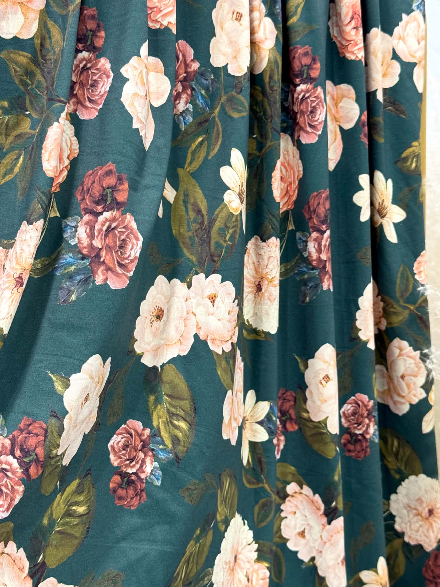 (SWIM) VINTAGE FLORAL ON DARK FOREST GREEN