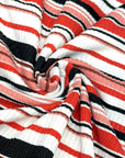 (RIB) RED, BLACK, AND CORAL STRIPES ON OFF WHITE