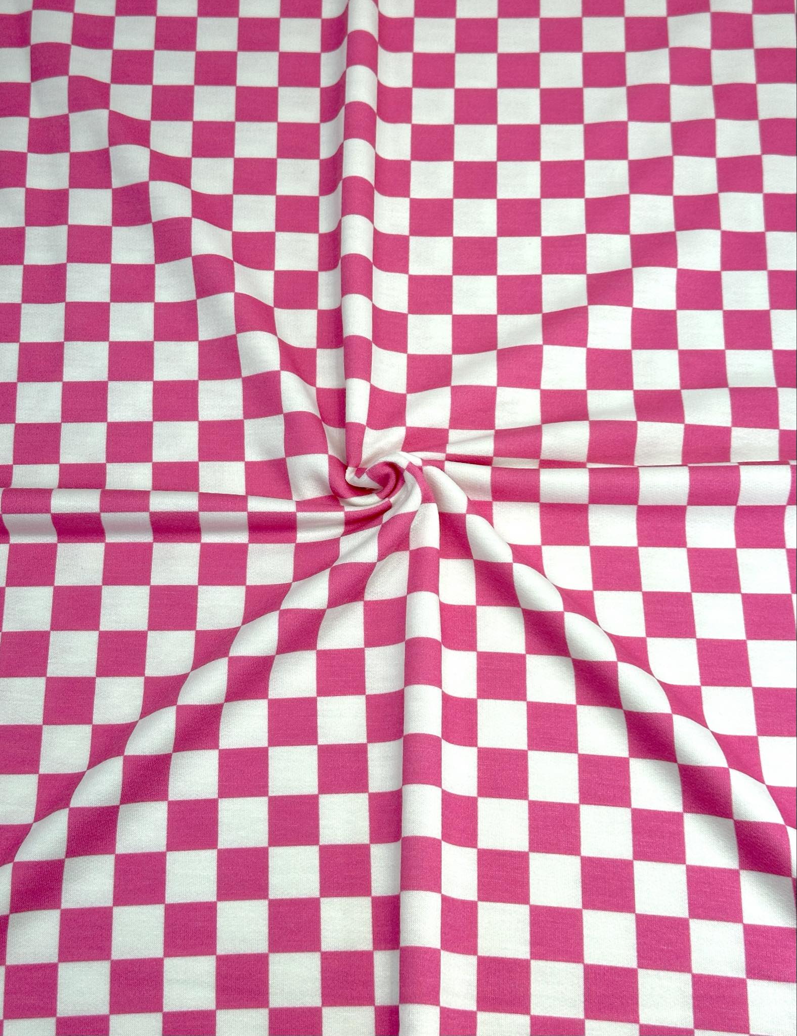 (FRENCH TERRY) FUSCHIA AND OFF WHITE CHECKERED