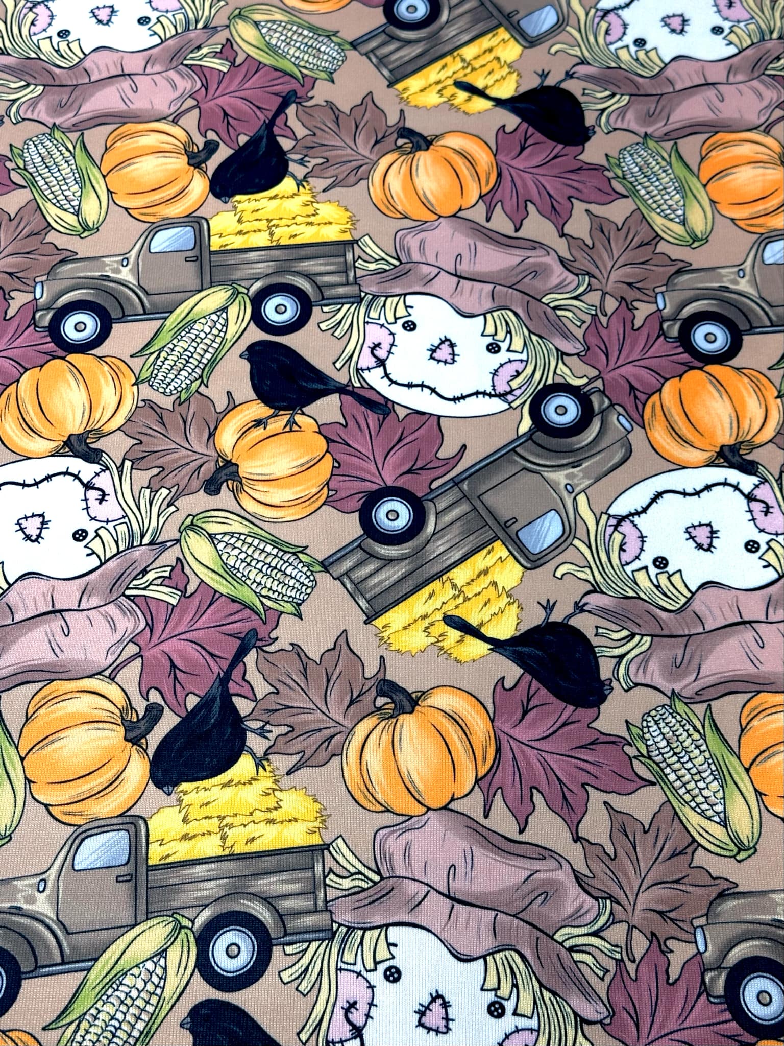 (SWEATER KNIT/OAKLEY) BIG HAY TRUCKS, SCARECROWS & BLACK CROWS ON COFFEE (3)