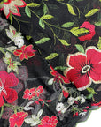 (MESH) RED, GREEN AND WHITE FLORAL ON BLACK