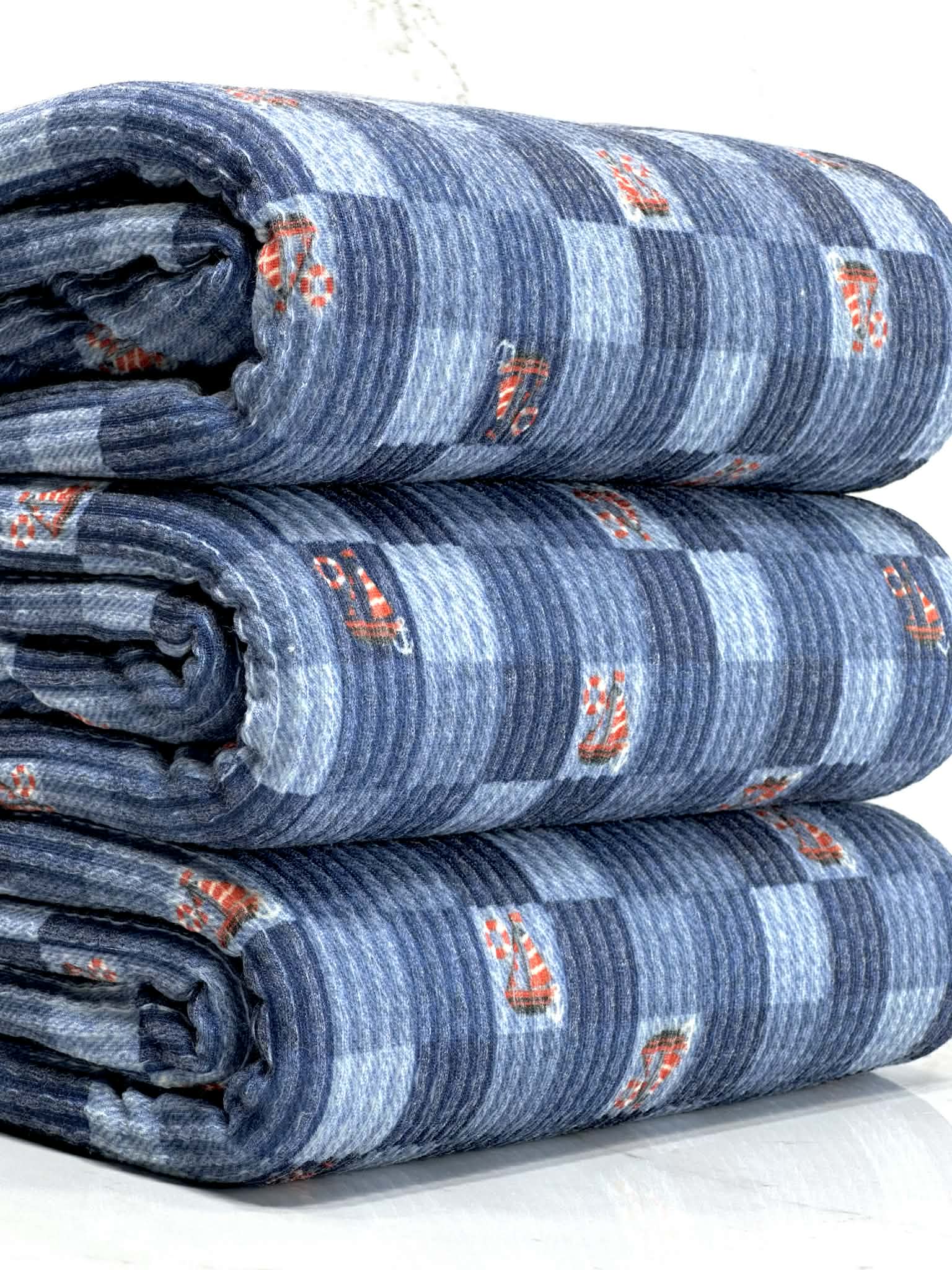 (URBAN RIB) SAILBOATS ON DENIM CHECKERED