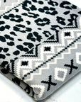 (SWEATER KNIT/ OAKLEY) LEOPARD AND AZTEC PATTERN ON GRAY