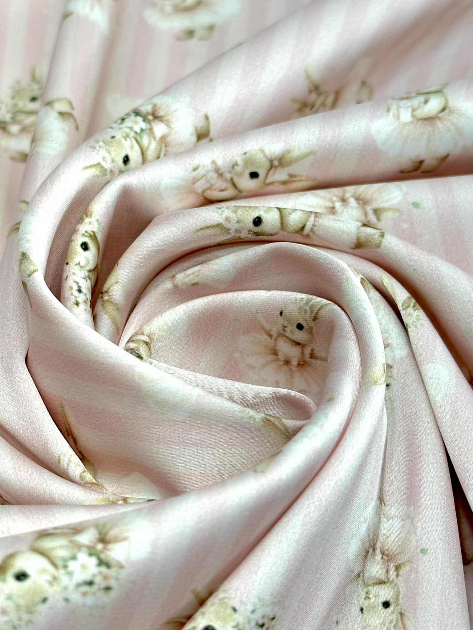(SATIN) BALLERINA BUNNIES ON PINK STRIPES(4)
