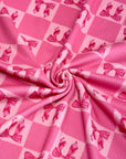 (4X2 RIB) HOT PINK BOWS ON PINK MEDIUM CHECKERED
