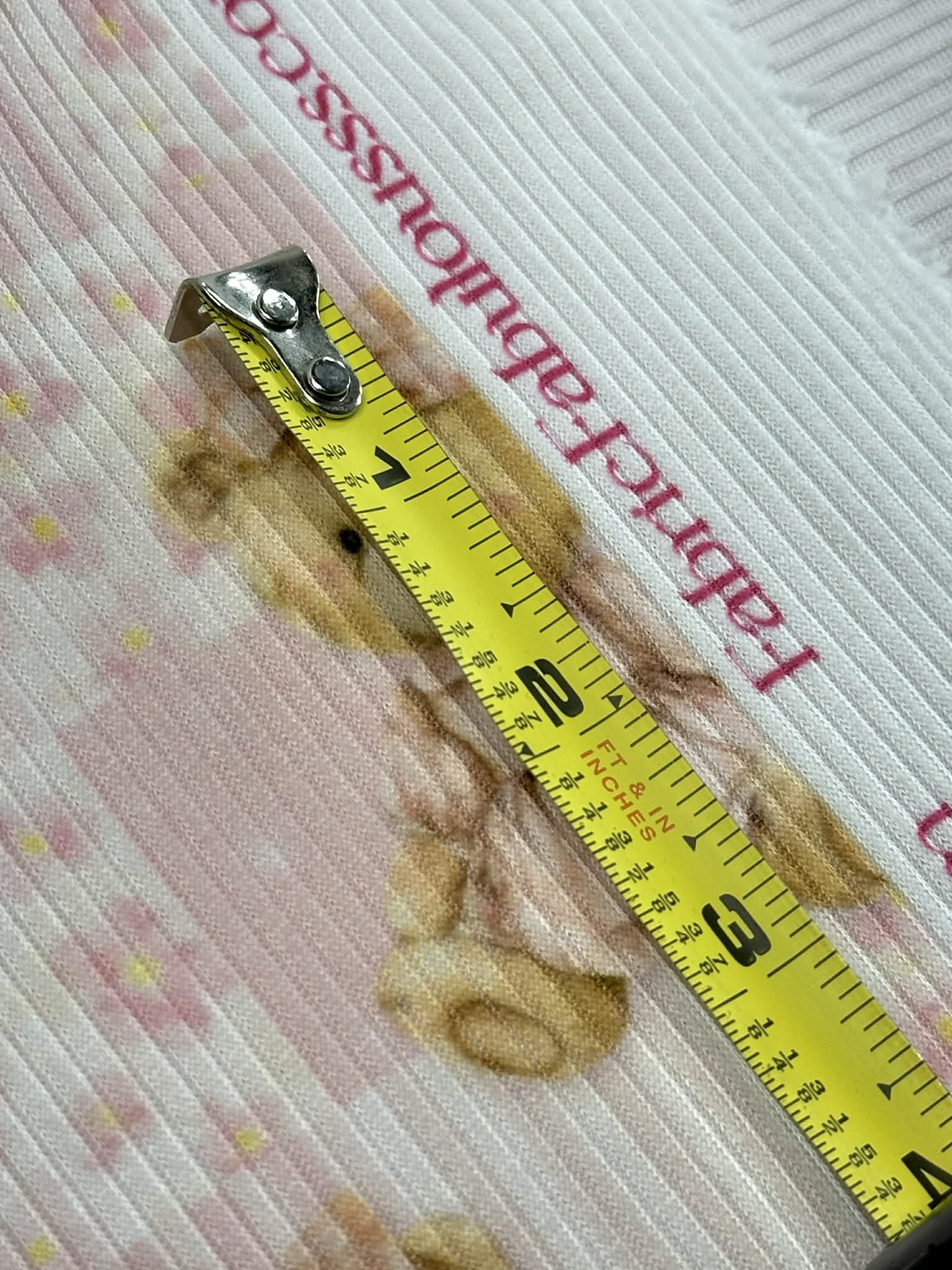 (4X2 YUMMY RIB) TEDDY BEARS, BABY PINK FLOWERS AND STRIPES PATTERN