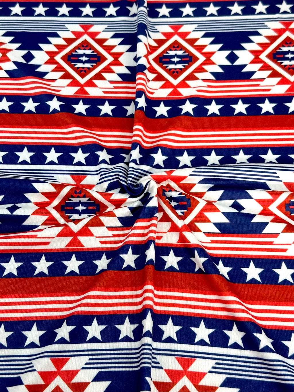 (SWEATER KNIT/ OAKLEY) BLUE, RED, AND OFF WHITE WESTERN STAR PATTERN
