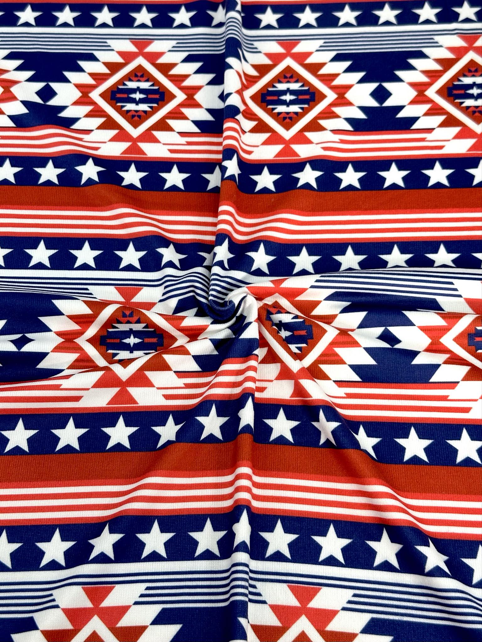 (SWEATER KNIT/ OAKLEY) BLUE, RED, AND OFF WHITE WESTERN STAR PATTERN