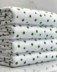 (4X2 RIB) GREEN POLKA DOTS ON OFF WHITE