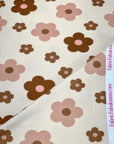 (4X2 RIB) BROWN AND LIGHT BLUSH DAISIES ON CREAM