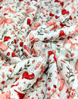 (RUFFLE LACE) HEARTS, BOWS, FLOWERS, AND RED BIRDS ON OFF WHITE