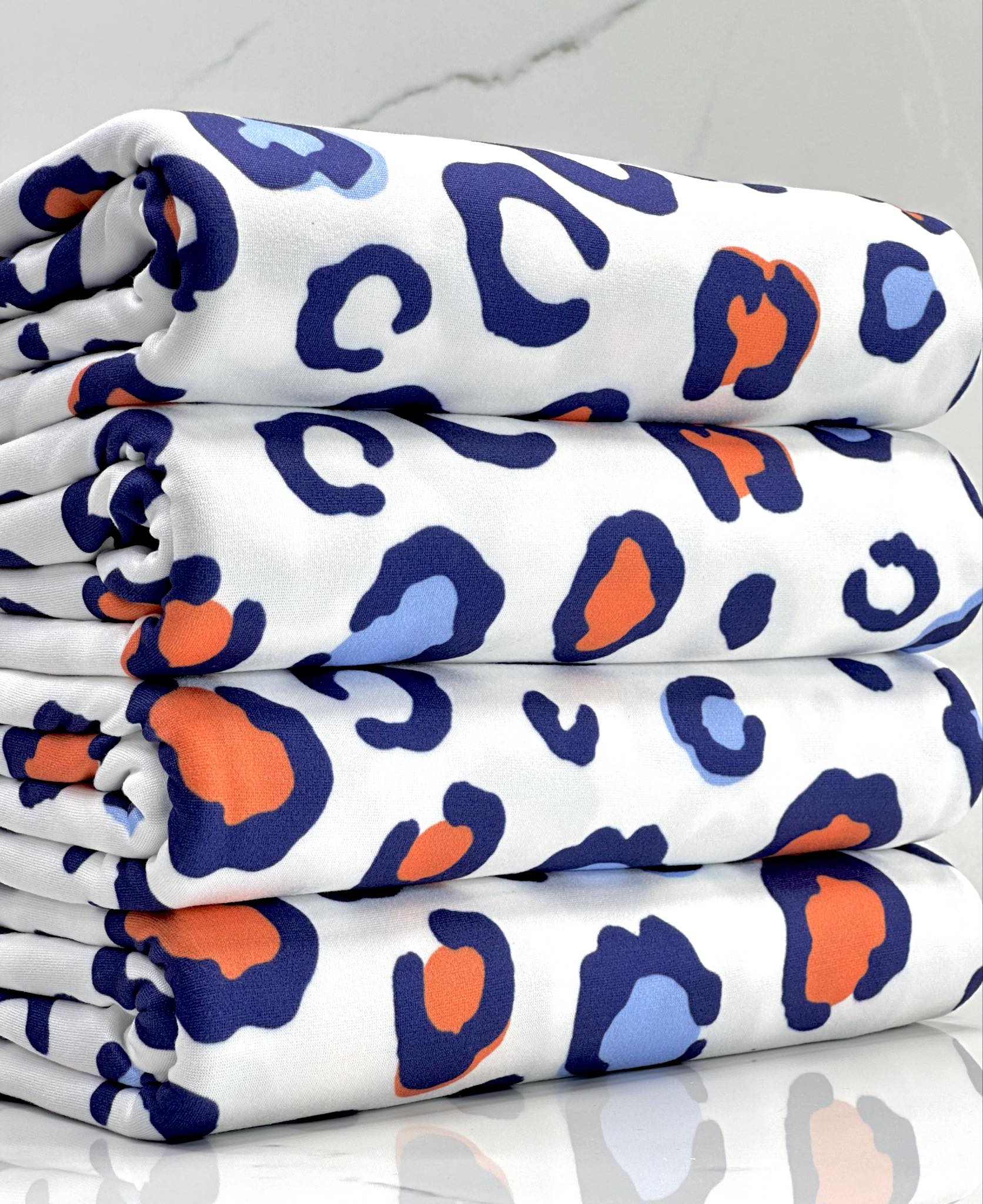 (DBP) SCARLET RED, BLUE AND WHITE CHEETAH ON OFF WHITE