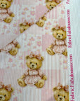 (4X2 YUMMY RIB) TEDDY BEARS, BABY PINK FLOWERS AND STRIPES PATTERN