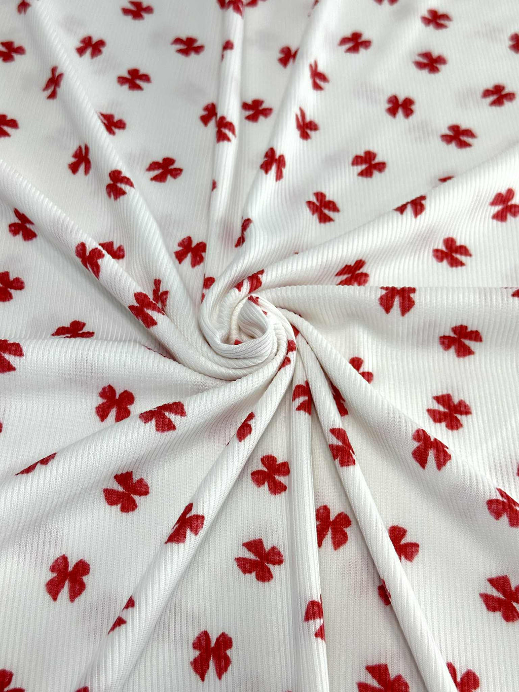(2X2 RIB) RED BOWS ON OFF WHITE