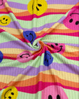 (YUMMY RIB) FUSCHIA, PURPLE AND MUSTARD HAPPY FACES ON COLORFUL COLOR WAY