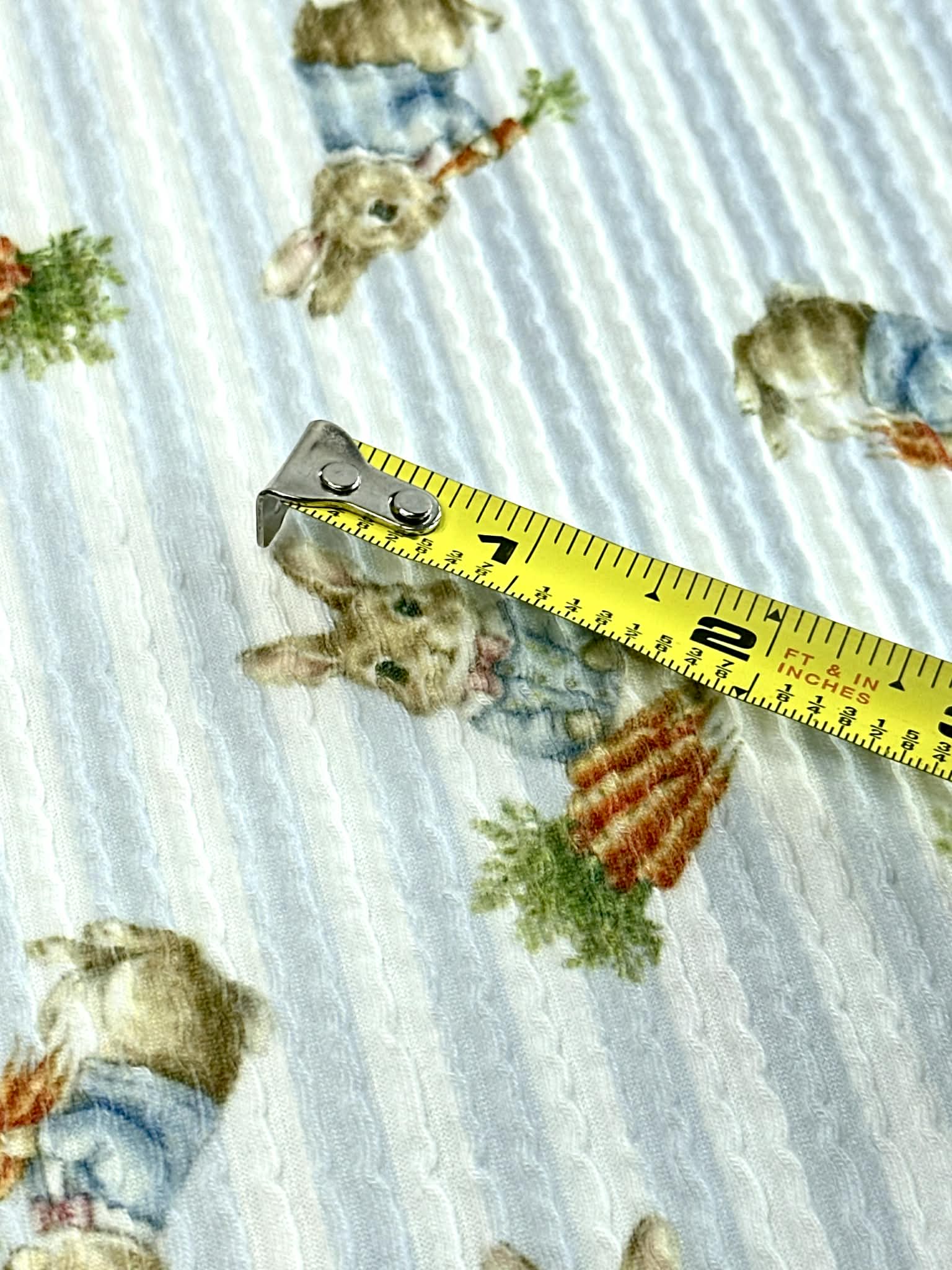 (URBAN RIB) MEDIUM BUNNIES WITH CARROTS ON BLUE STRIPES