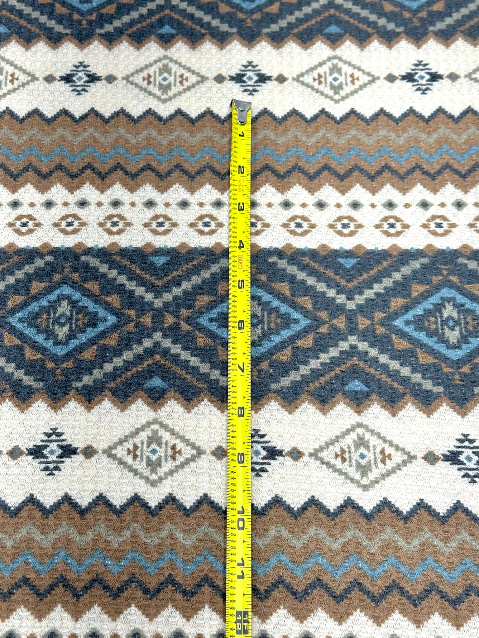 (WAFFLE) LIGHT BROWN, BLUE, CREAM, AND BLACK AZTEC PATTERN